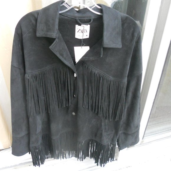 Zara Jackets & Blazers - Zara jacket fringe Faux suede S black  nwt